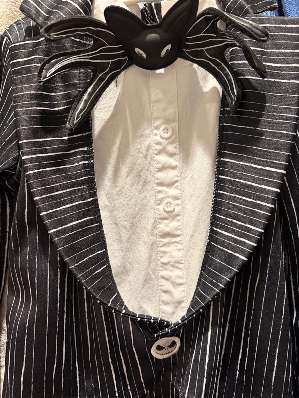 Spirit Black & White Pinstripe Skeleton Suit with Bat Bow - Picture 5 of 8